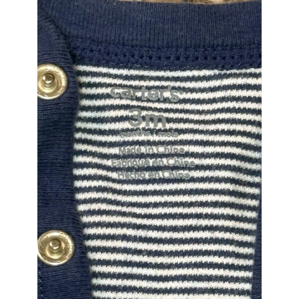 Carter's Baby Boy 3M Footed Sleeper Pajamas Navy White Stripes Rocket Ship